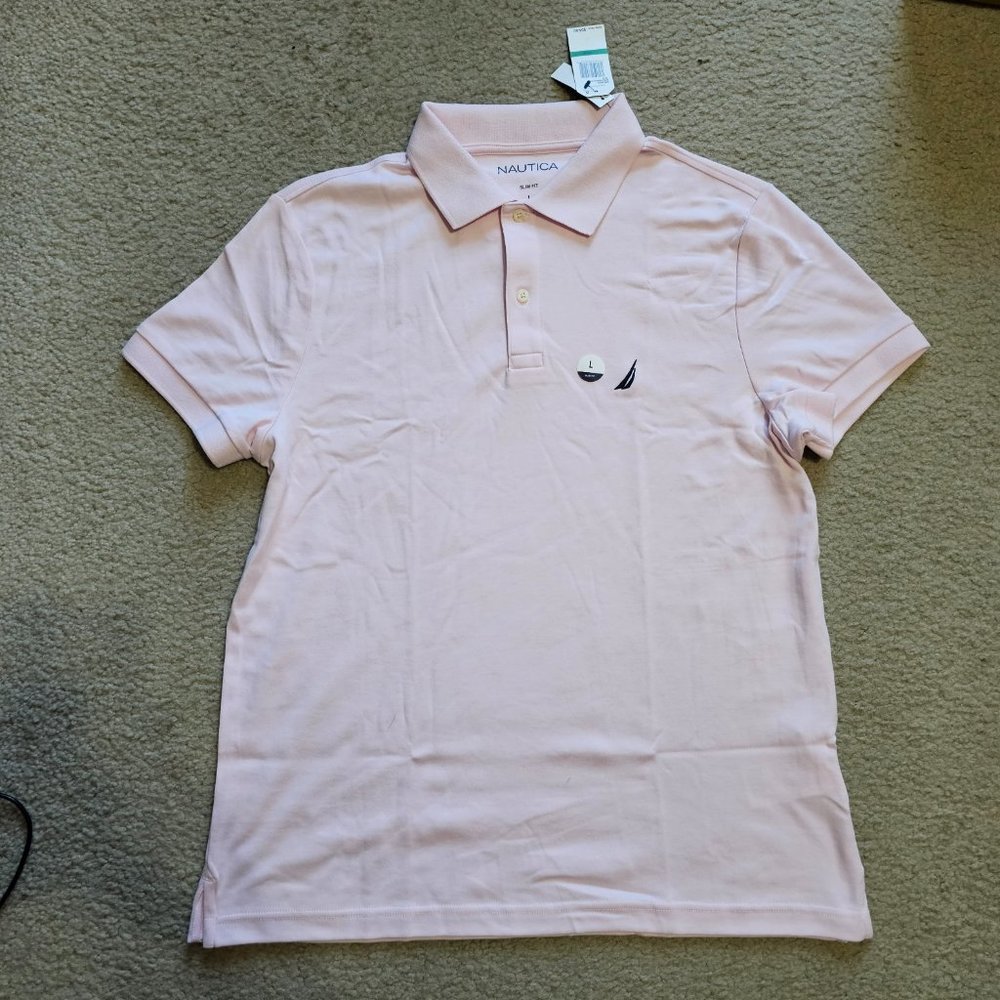 Nautica Men's Slim Fit Interlock Soft Touch Polo - Cradle Pink Large (L) NWT